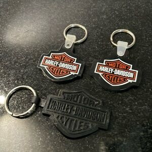 3 Harley-Davidson Keychains, 2 Classic 1.75” and a 2.25” Black Design Rubberized